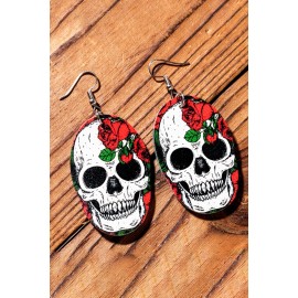 Halloween Skull Floral Print PU Leather Earrings