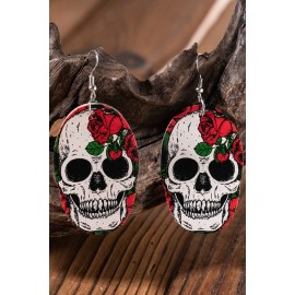 Halloween Skull Floral Print PU Leather Earrings