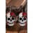 Halloween Skull Floral Print PU Leather Earrings