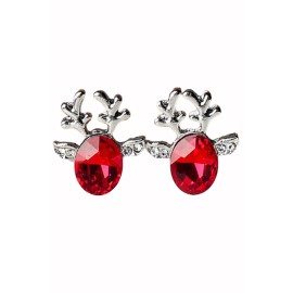 Red Three-dimensional Reindeer Christmas Earrings