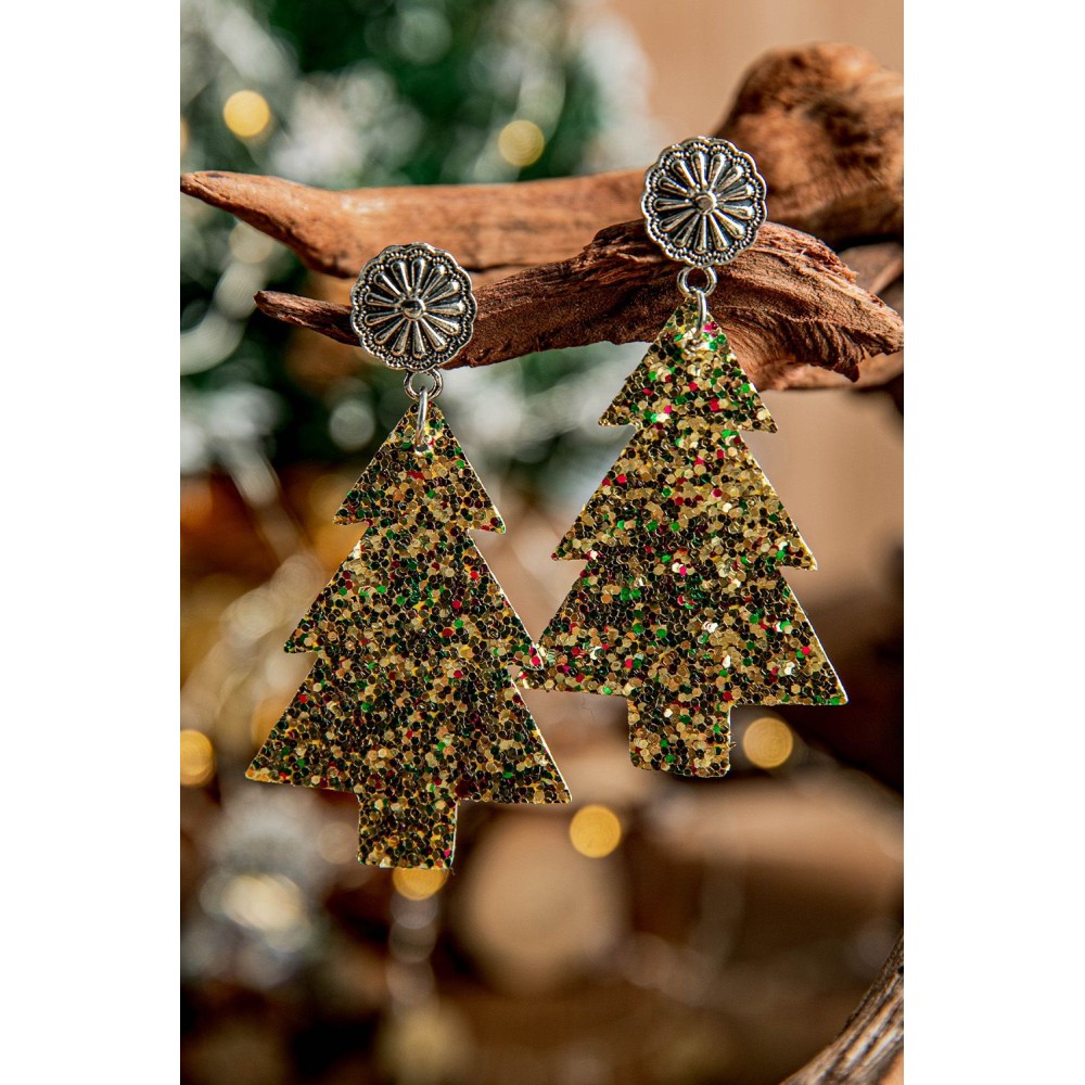 Sequin Christmas Tree Shape Dangle Earrings