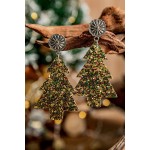 Sequin Christmas Tree Shape Dangle Earrings
