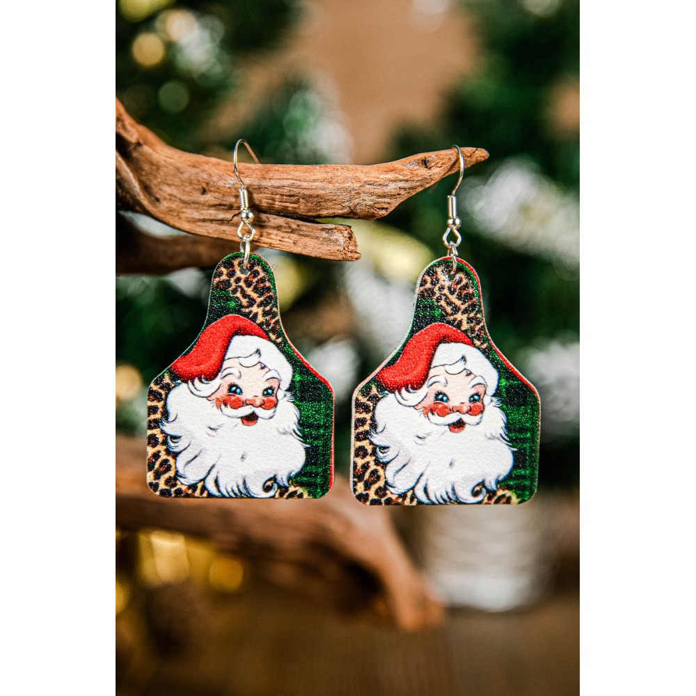 Christmas Leopard Santa Claus Print Dangle Earrings