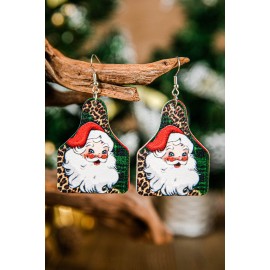 Christmas Leopard Santa Claus Print Dangle Earrings