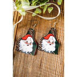 Christmas Leopard Santa Claus Print Dangle Earrings