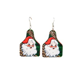 Christmas Leopard Santa Claus Print Dangle Earrings