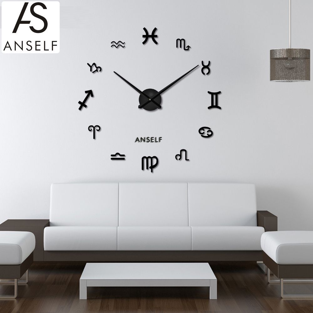 ANSELF DIY Mirror Effect Wall Clock Symbol Sticker Set Acrylic Art Design Home Decoration Black