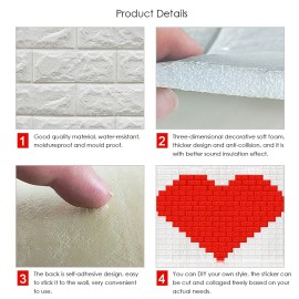 600x300mm PE Foam 3D Wall Stickers Brick Pattern Self Adhesive Anti-collision Water-resistant Moistureproof Wallpaper Home Decor Bedroom Living Room TV Wall Background Decoration