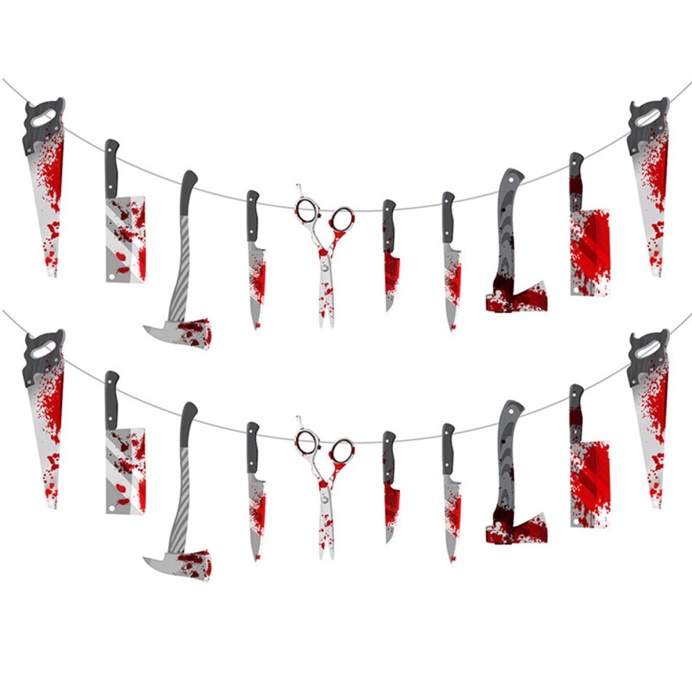 Halloween Bloody Banner Scary Knife Hanging Banner Decor Halloween Bloody Weapons Garland Banner for Halloween Party Decorations Zombie Party Supplies