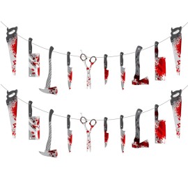 Halloween Bloody Banner Scary Knife Hanging Banner Decor Halloween Bloody Weapons Garland Banner for Halloween Party Decorations Zombie Party Supplies