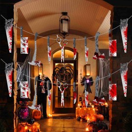 Halloween Bloody Banner Scary Knife Hanging Banner Decor Halloween Bloody Weapons Garland Banner for Halloween Party Decorations Zombie Party Supplies