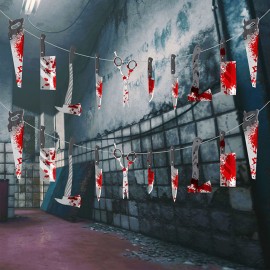 Halloween Bloody Banner Scary Knife Hanging Banner Decor Halloween Bloody Weapons Garland Banner for Halloween Party Decorations Zombie Party Supplies
