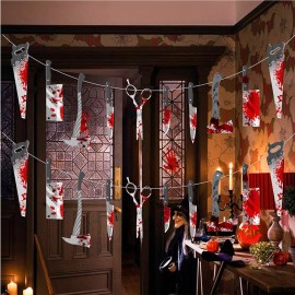 Halloween Bloody Banner Scary Knife Hanging Banner Decor Halloween Bloody Weapons Garland Banner for Halloween Party Decorations Zombie Party Supplies
