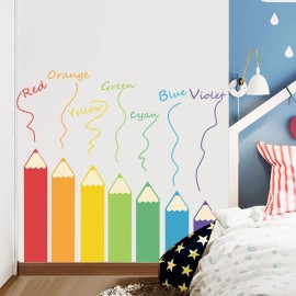 DIY Wall Decals Colorful Pencils Shaped Theme Boys Kids Room Wall Stickers Removable Vinyl Wall Art Decor for Home Kindergarten Nursery Decorations