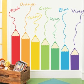 DIY Wall Decals Colorful Pencils Shaped Theme Boys Kids Room Wall Stickers Removable Vinyl Wall Art Decor for Home Kindergarten Nursery Decorations