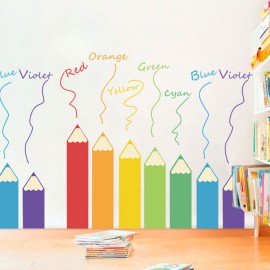 DIY Wall Decals Colorful Pencils Shaped Theme Boys Kids Room Wall Stickers Removable Vinyl Wall Art Decor for Home Kindergarten Nursery Decorations