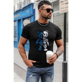 Black Robotic Bear Graphic Print Short Sleeve Men's T-shirt