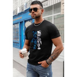 Black Robotic Bear Graphic Print Short Sleeve Men's T-shirt
