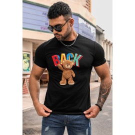 Black BACK Teddy Bear Print Short Sleeve Men's T-shirt