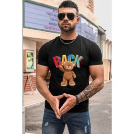 Black BACK Teddy Bear Print Short Sleeve Men's T-shirt