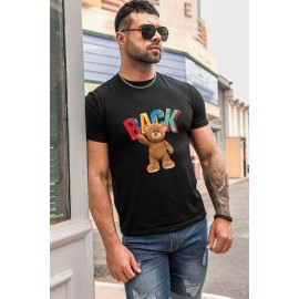 Black BACK Teddy Bear Print Short Sleeve Men's T-shirt