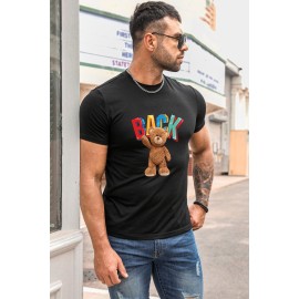 Black BACK Teddy Bear Print Short Sleeve Men's T-shirt