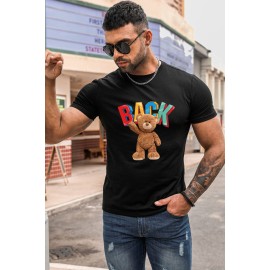 Black BACK Teddy Bear Print Short Sleeve Men's T-shirt