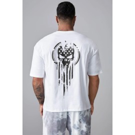 White Skull Abstract Print Short Sleeve Men's Oversized T-shirt