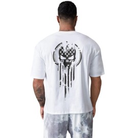 White Skull Abstract Print Short Sleeve Men's Oversized T-shirt