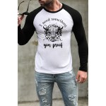 Black Steer Head Graphic Letter Print Color Block Long Sleeve Top