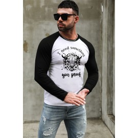 Black Steer Head Graphic Letter Print Color Block Long Sleeve Top