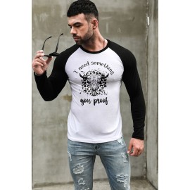 Black Steer Head Graphic Letter Print Color Block Long Sleeve Top