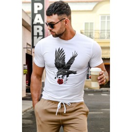 White Eagle Rose Print Short Sleeve Men's Graphic Tee