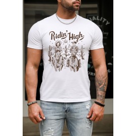 White Ridin' High Graphic Figure Print Men's T-shirt