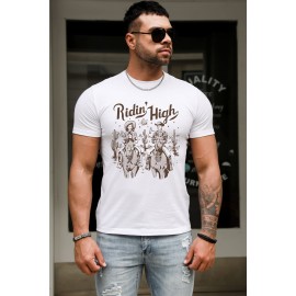 White Ridin' High Graphic Figure Print Men's T-shirt