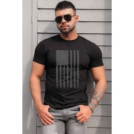 Black US Flag Printed Sheath Fit Short Sleeve Men's Graphic Tee