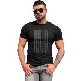 Black US Flag Printed Sheath Fit Short Sleeve Men's Graphic Tee