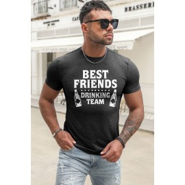 Gray Best Friends Wine Bottle Graphic Print Short Sleeve Men's T Shirt