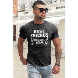 Gray Best Friends Wine Bottle Graphic Print Short Sleeve Men's T Shirt