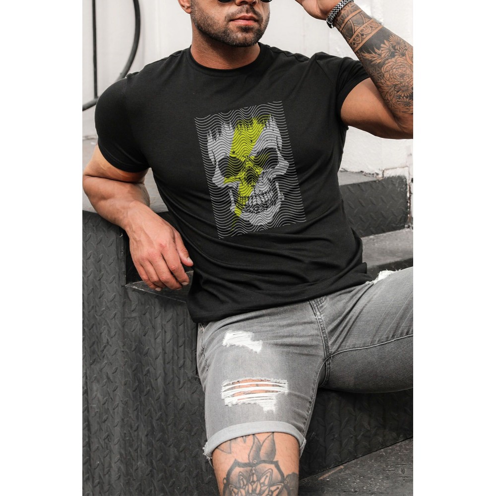 Gray Skull Lightning Graphic Print Short Sleeve Men's T Shirt