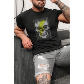 Gray Skull Lightning Graphic Print Short Sleeve Men's T Shirt