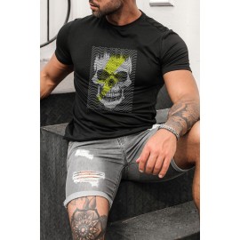 Gray Skull Lightning Graphic Print Short Sleeve Men's T Shirt