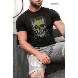 Gray Skull Lightning Graphic Print Short Sleeve Men's T Shirt