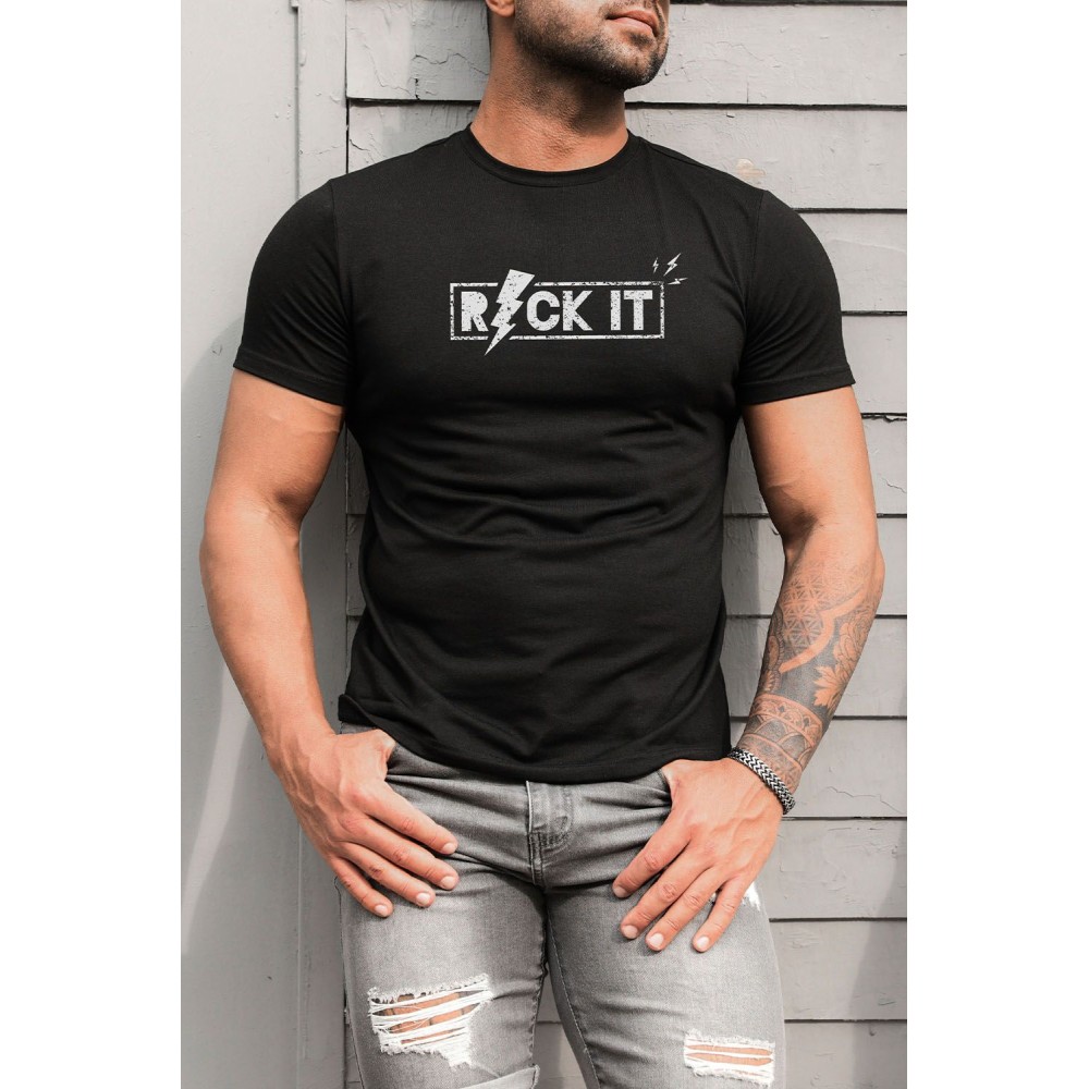 Black Rock It Lightning Print Short Sleeve Men's Graphic Tee