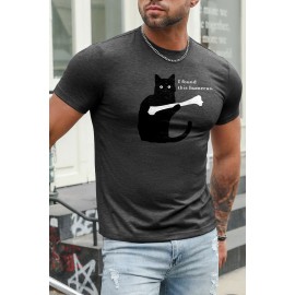 Gray Cat Letter Graphic Print Short Sleeve Men's T Shirt