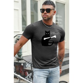 Gray Cat Letter Graphic Print Short Sleeve Men's T Shirt
