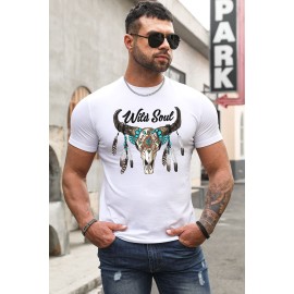 White Wild Soul Western Graphic Print Slim Fit Men's T Shirt