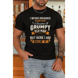 Black Men's Letters Graphic Printed Slim Fit Short Sleeve T Shirt