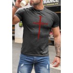 Gray Jesus Cross Three Nails Christian Vintage Men Tee