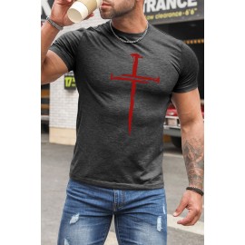 Gray Jesus Cross Three Nails Christian Vintage Men Tee